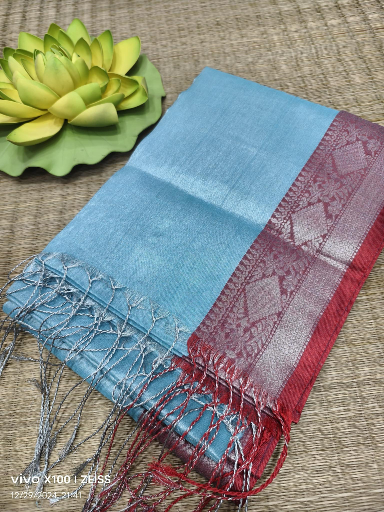 Blousewala Tissue plain saree with border online india