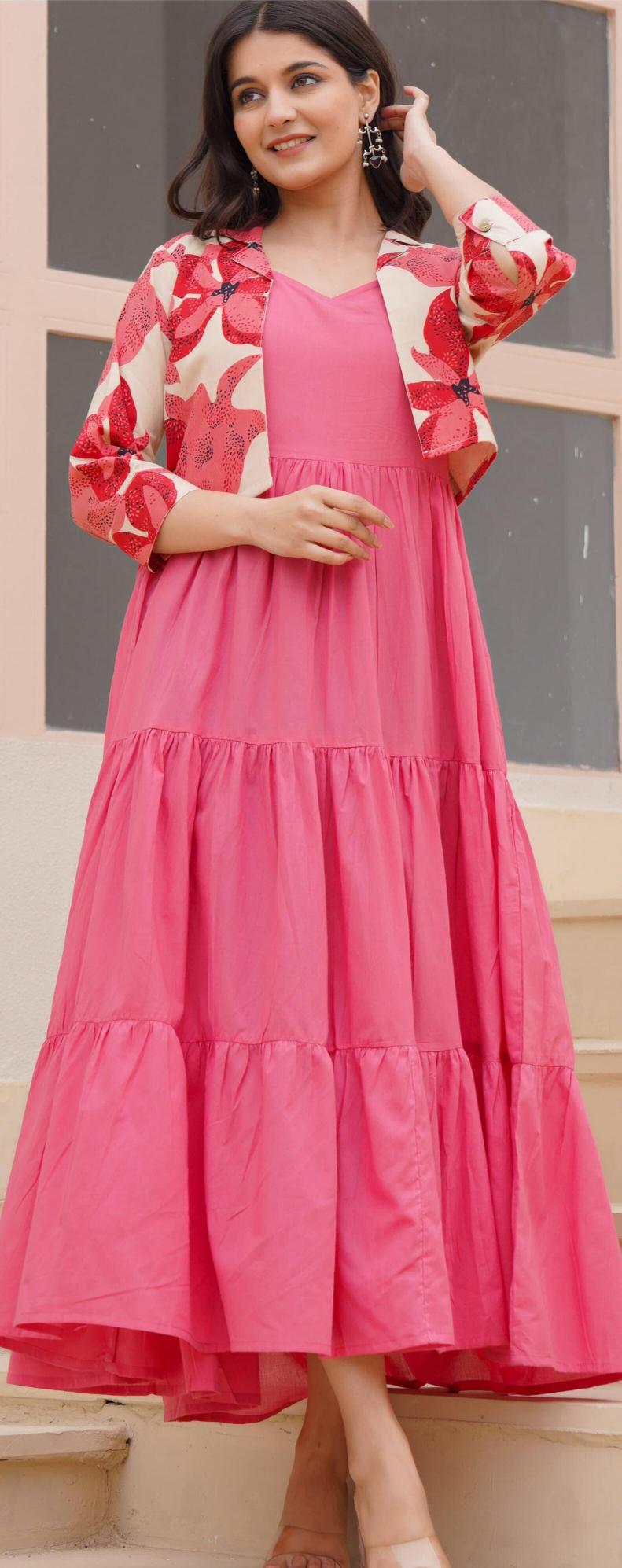 Felocity Cotton Solid Sleeveless Maxi With Shrug kurtis online india shopping