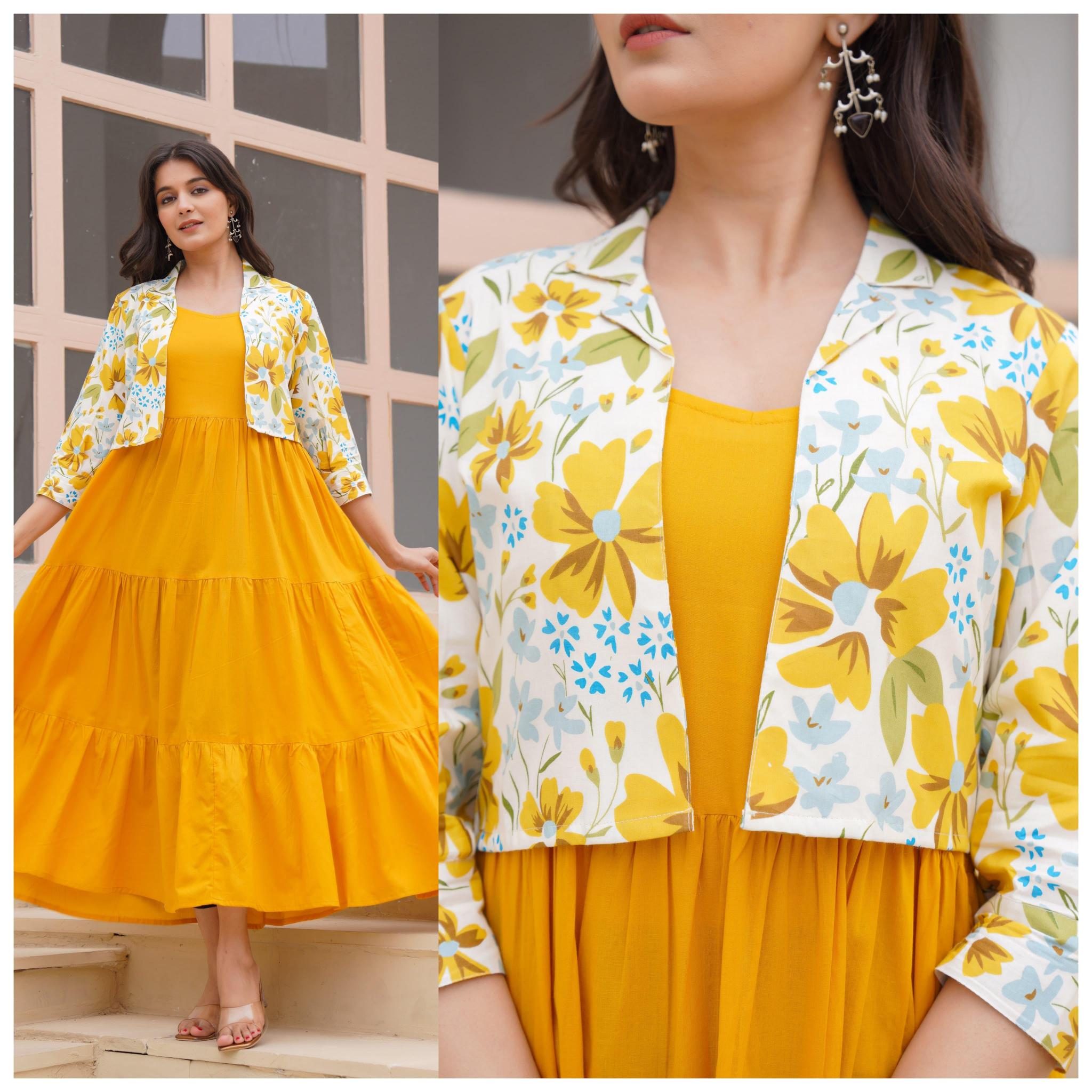 Felocity Cotton Solid Sleeveless Maxi With Shrug kurtis online india shopping