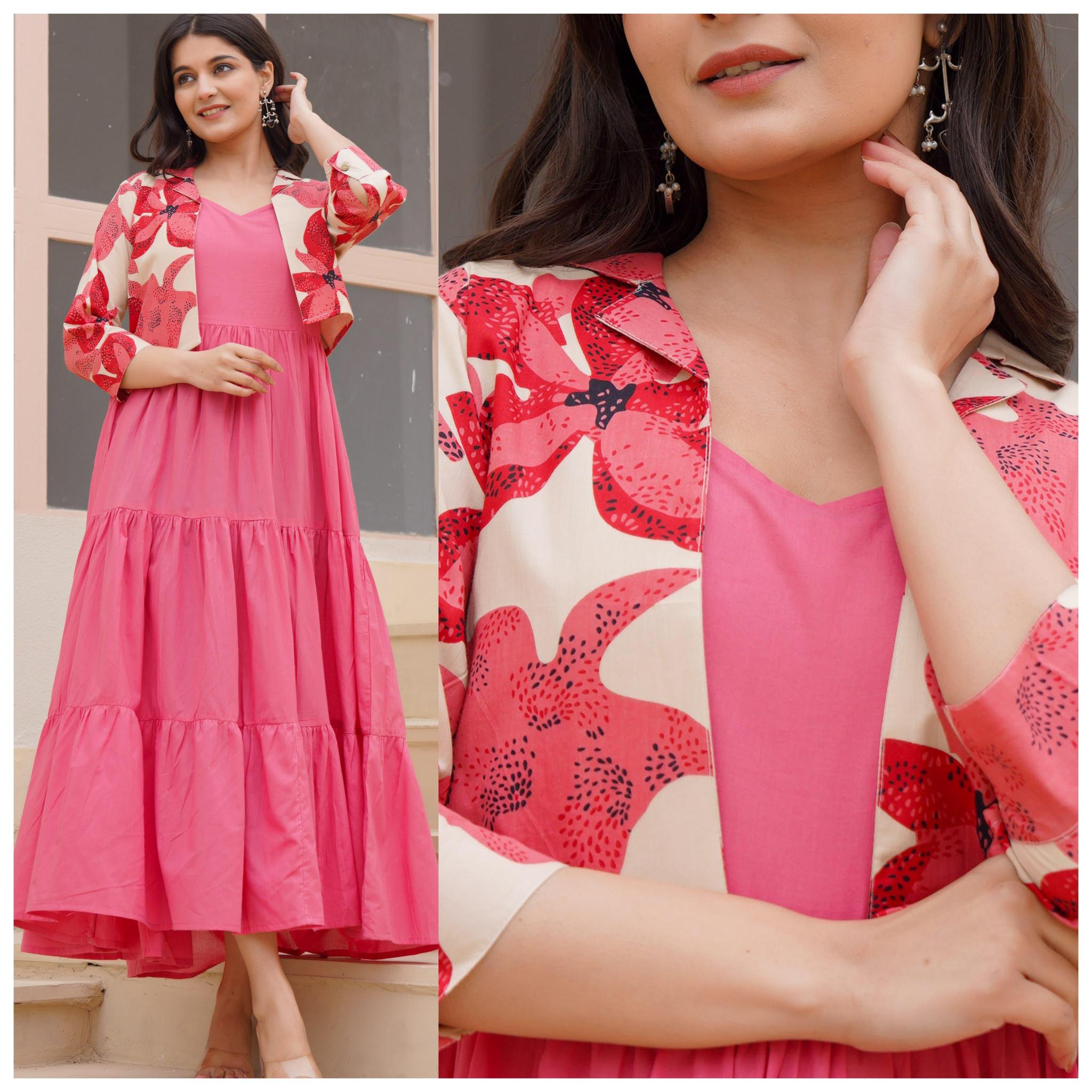 Felocity Cotton Solid Sleeveless Maxi With Shrug kurtis online india shopping