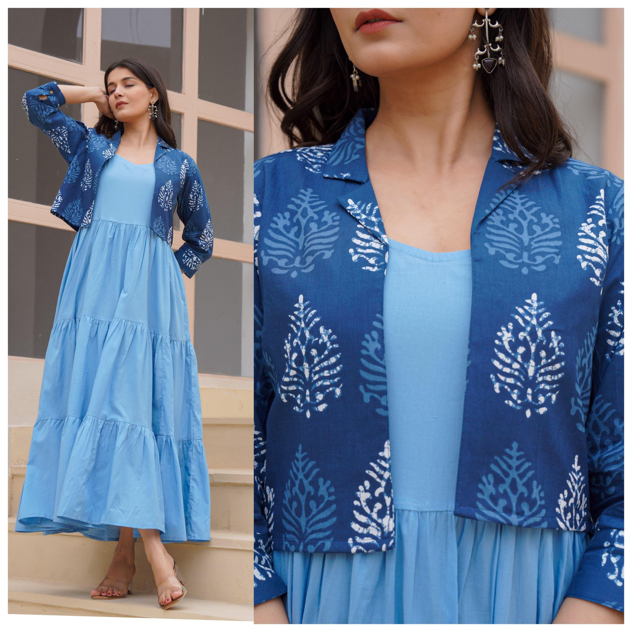 Felocity Cotton Solid Sleeveless Maxi With Shrug kurtis online india shopping