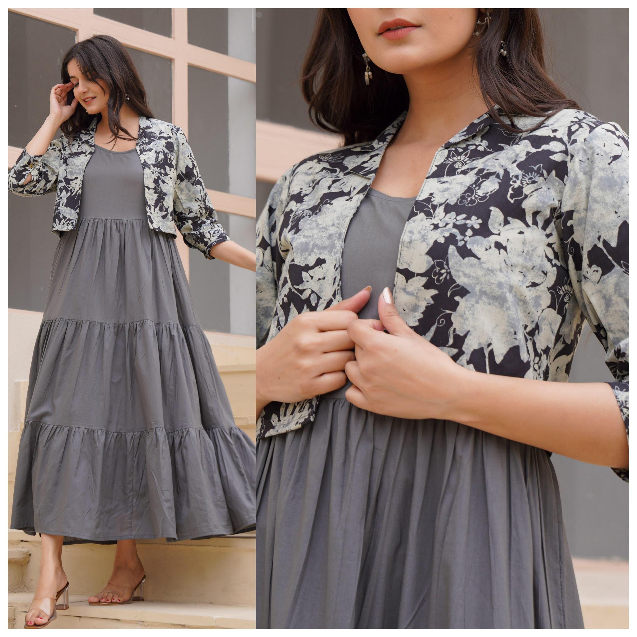 Felocity Cotton Solid Sleeveless Maxi With Shrug kurtis online india shopping