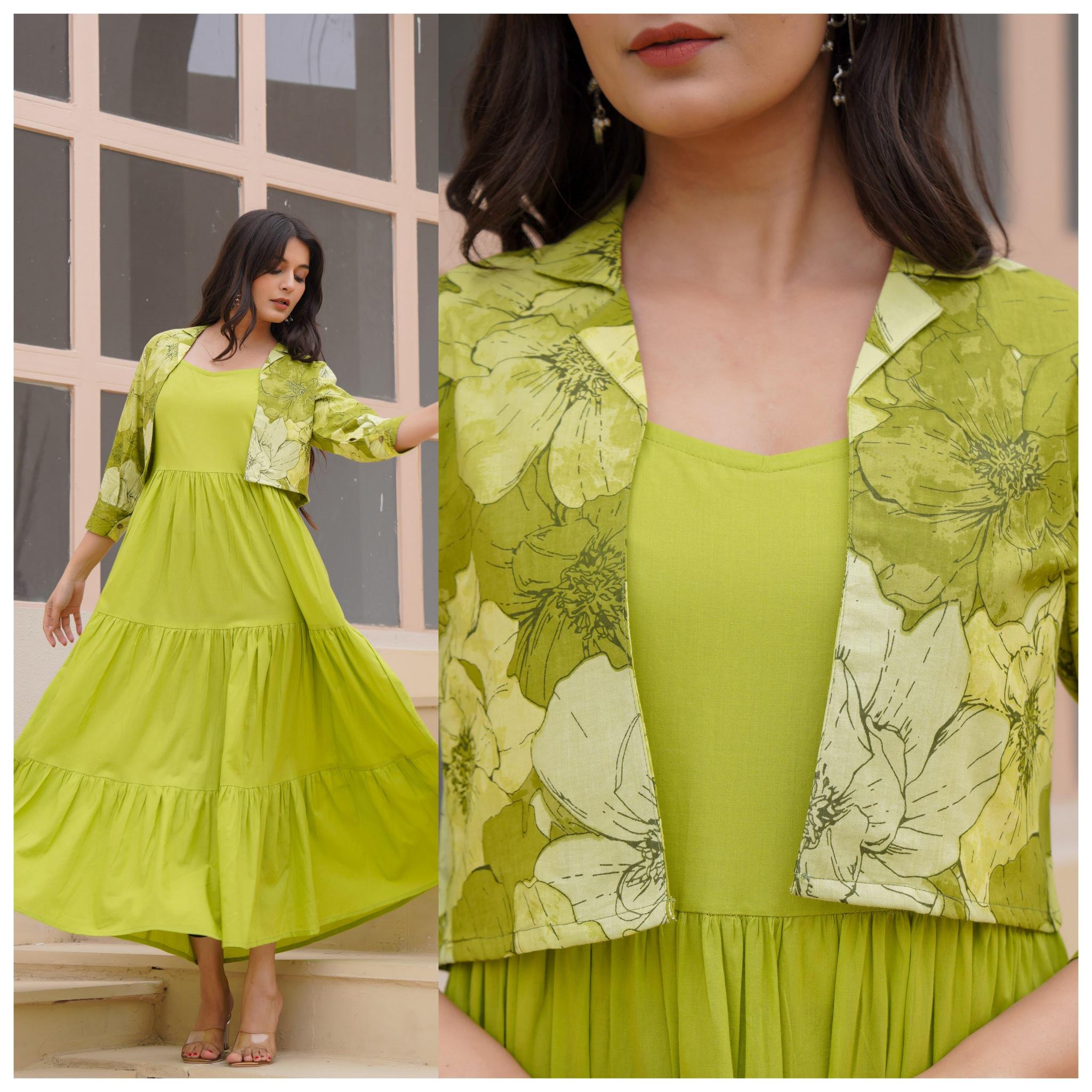 Felocity Cotton Solid Sleeveless Maxi With Shrug kurtis online india shopping