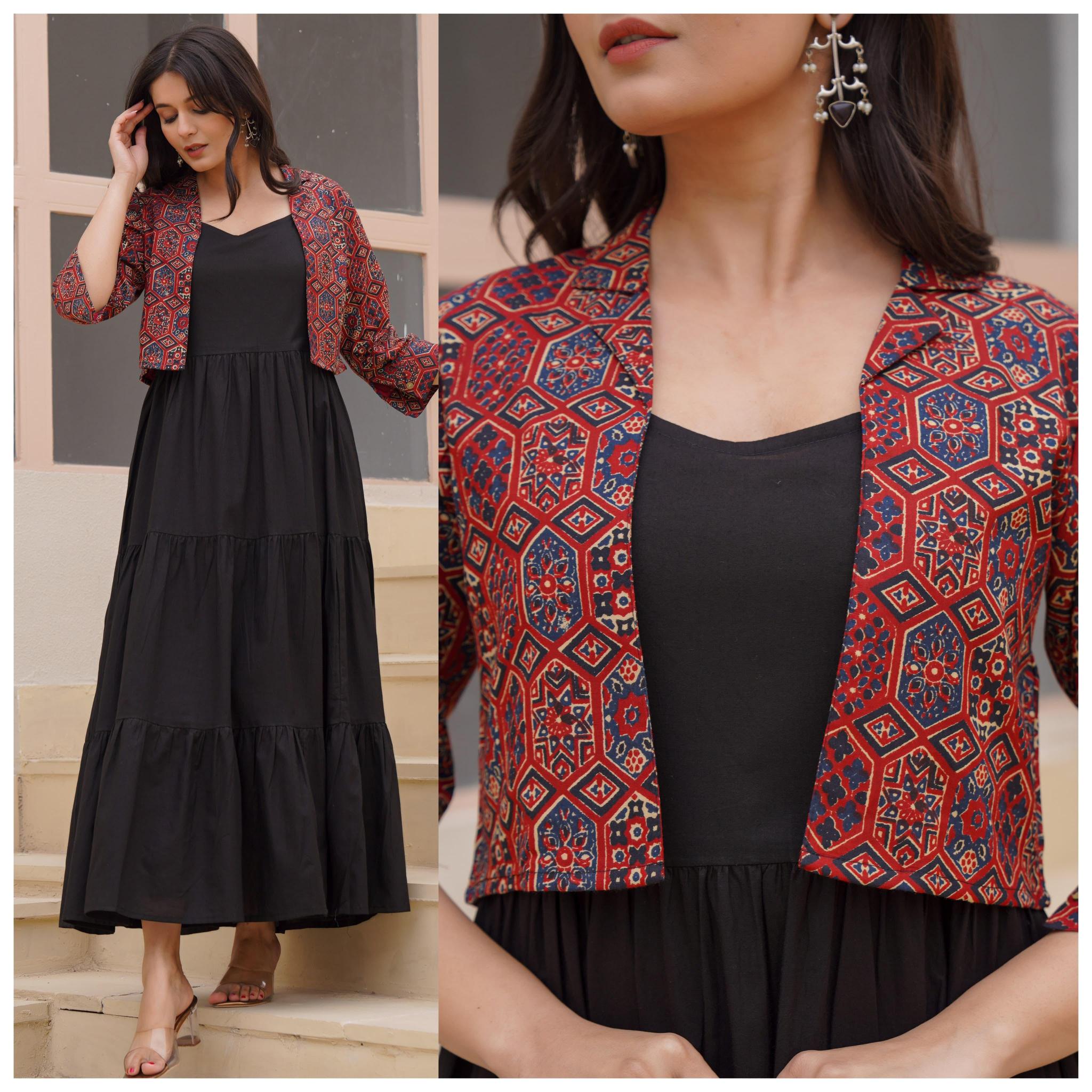 Felocity Cotton Solid Sleeveless Maxi With Shrug kurtis online india shopping