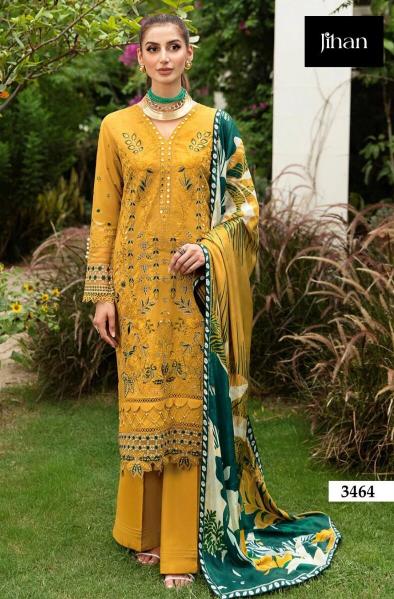 Jihan Riwayat Luxury 3464 Catalog Chiffon Dupatta yellow pakistani suit