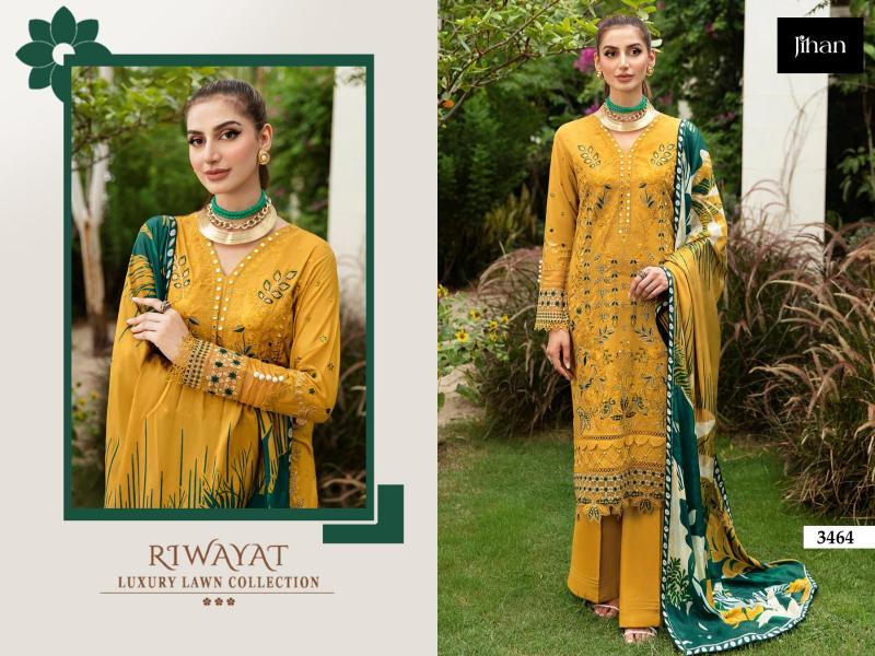 Jihan Riwayat Luxury 3464 Catalog Chiffon Dupatta yellow pakistani suit