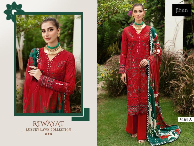 Jihan Riwayat Luxury 3464 Catalog Cotton Dupatta pakistani female news anchor in red suit
