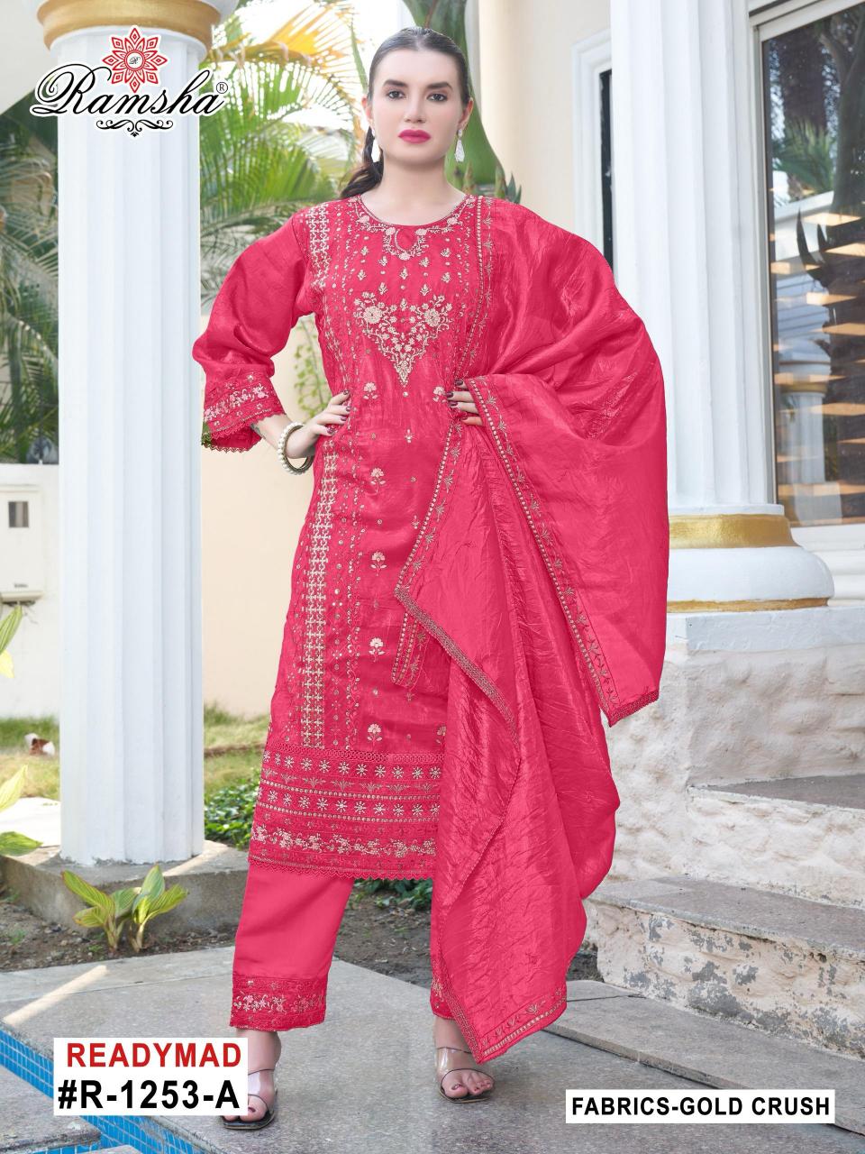 Ramsha R 1253 Nx Catalog Gold Crush pakistani style suits images