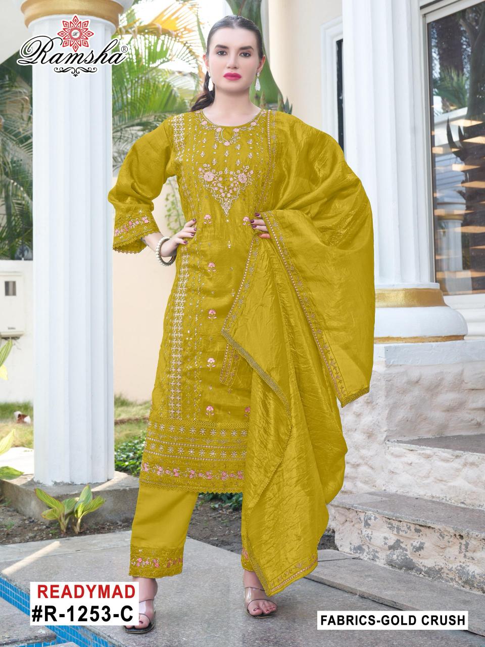 Ramsha R 1253 Nx Catalog Gold Crush pakistani style suits images