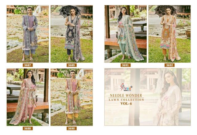 Shree Needle Wonder Lawn Collection Vol 6 Chiffon Dupatta wholesale salwar kameez online