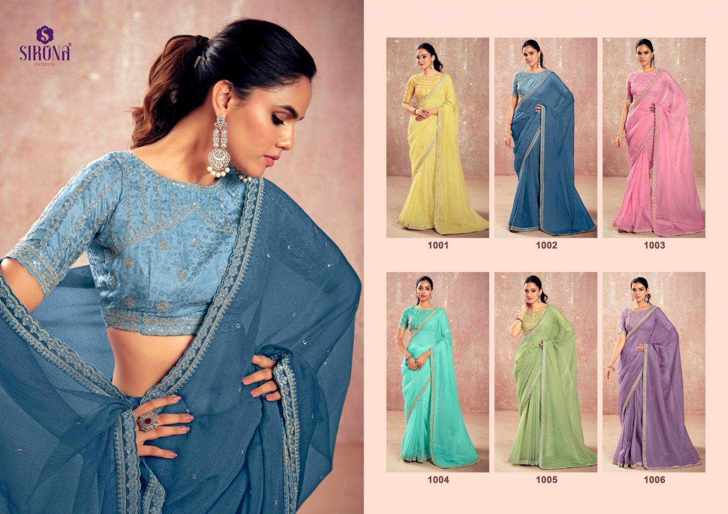 Sirona Shamika Catalog Kiwi plain chiffon saree online shopping in india