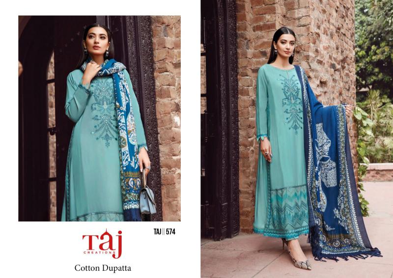 Taj 572 To 574 Cotton Dupatta Pakistani Suits Wholesale Catalog