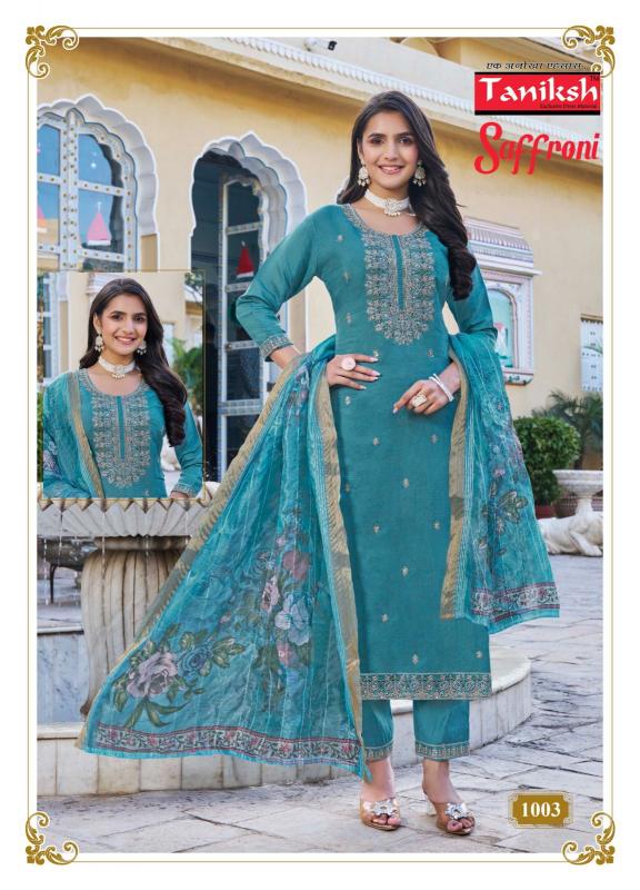 Taniksh Saffroni Vol 1 Vertical Fabrics Embroidery Work Wholesale Catalog 