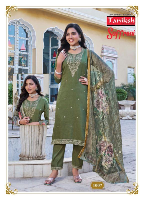 Taniksh Saffroni Vol 1 Vertical Fabrics Embroidery Work Wholesale Catalog 