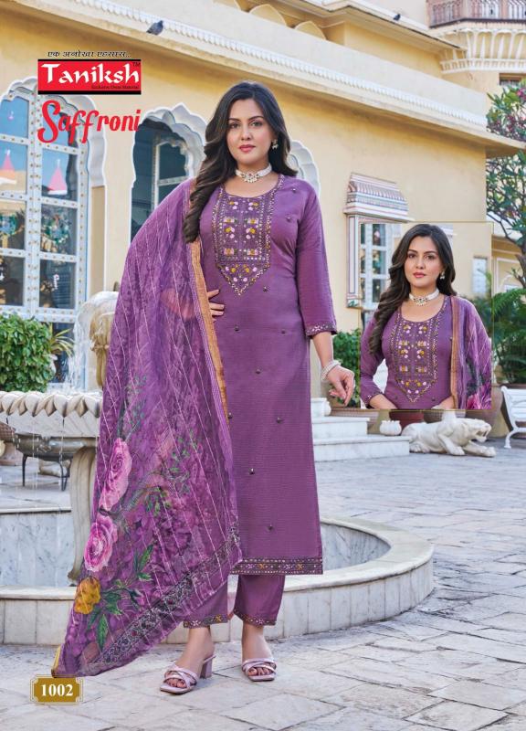Taniksh Saffroni Vol 1 Vertical Fabrics Embroidery Work Wholesale Catalog 