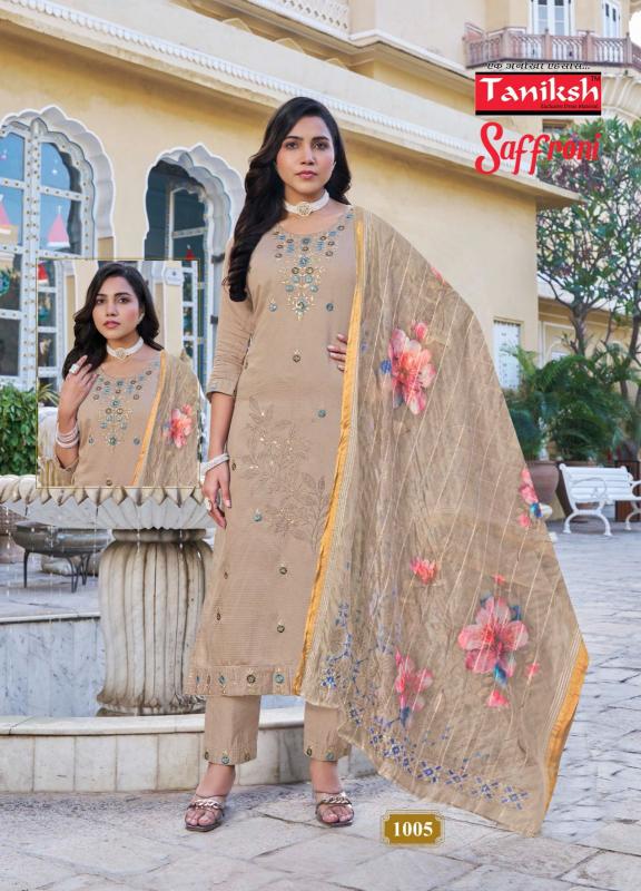 Taniksh Saffroni Vol 1 Vertical Fabrics Embroidery Work Wholesale Catalog 