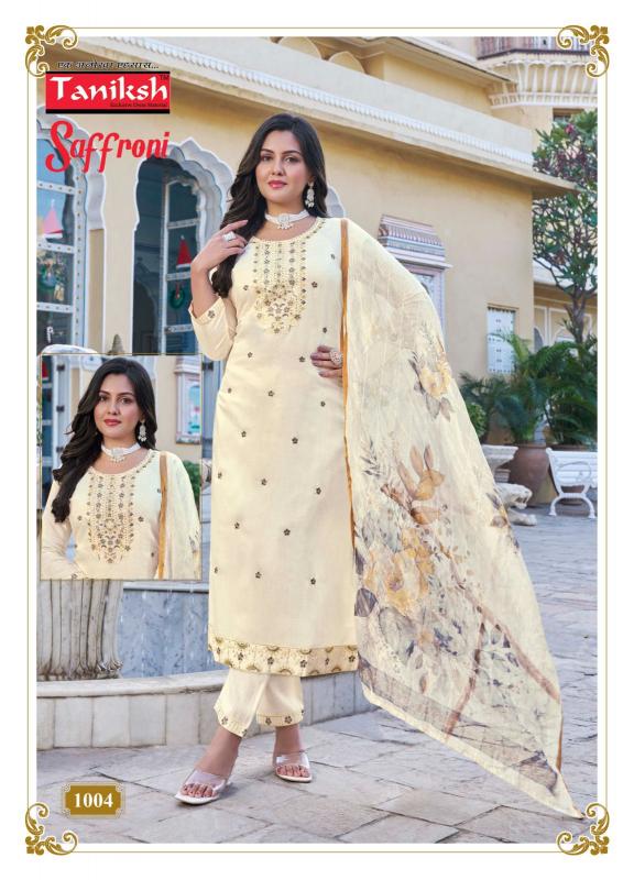 Taniksh Saffroni Vol 1 Vertical Fabrics Embroidery Work Wholesale Catalog 