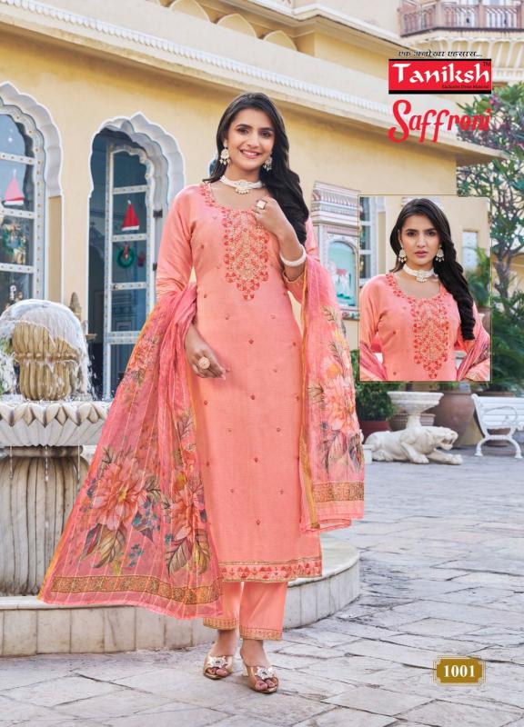 Taniksh Saffroni Vol 1 Vertical Fabrics Embroidery Work Wholesale Catalog 