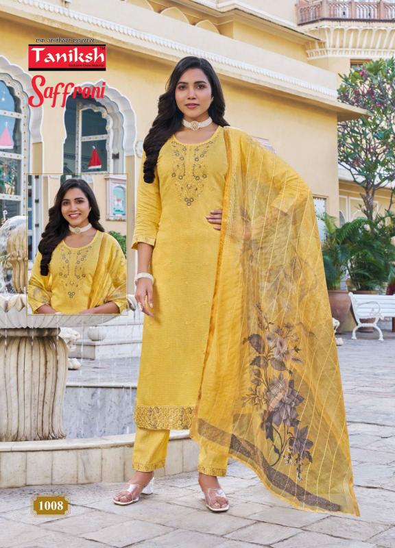 Taniksh Saffroni Vol 1 Vertical Fabrics Embroidery Work Wholesale Catalog 