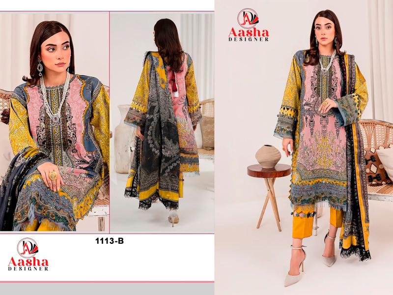 Aasha 1113 A And B Catalog Chiffon Dupatta pakistani replica suits online dubai