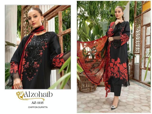 Alzohaib Az 1115 To 1128 Catalog Cotton Dupatta pakistani cut work suits