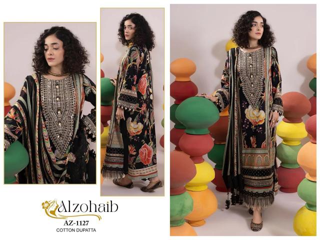Alzohaib Az 1115 To 1128 Catalog Cotton Dupatta pakistani cut work suits