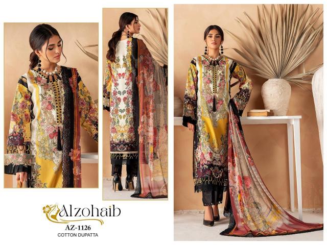 Alzohaib Az 1115 To 1128 Catalog Cotton Dupatta pakistani cut work suits