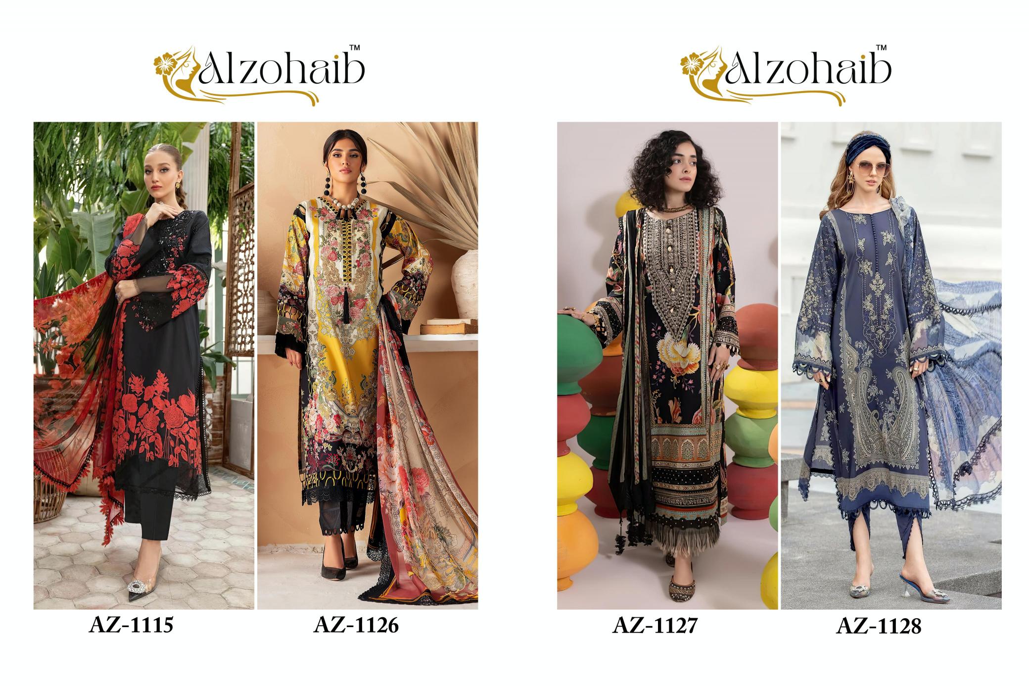 Alzohaib Az 1115 To 1128 Catalog Cotton Dupatta pakistani cut work suits