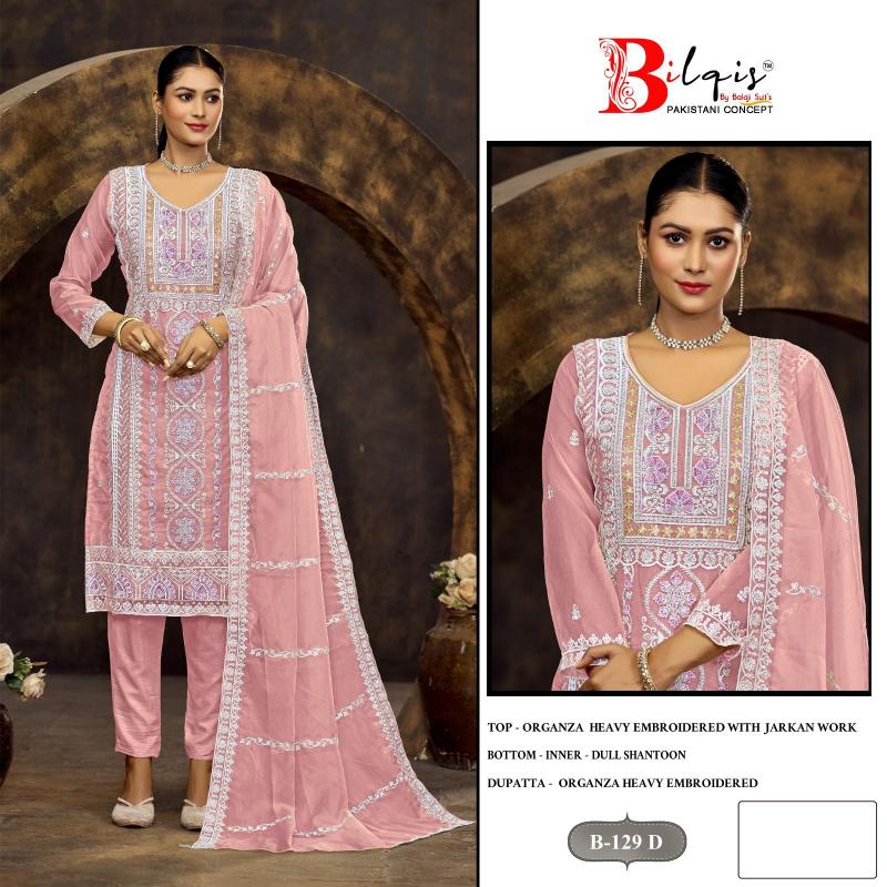 Bilqis B 129 Catalog Organza pakistani suits online with price