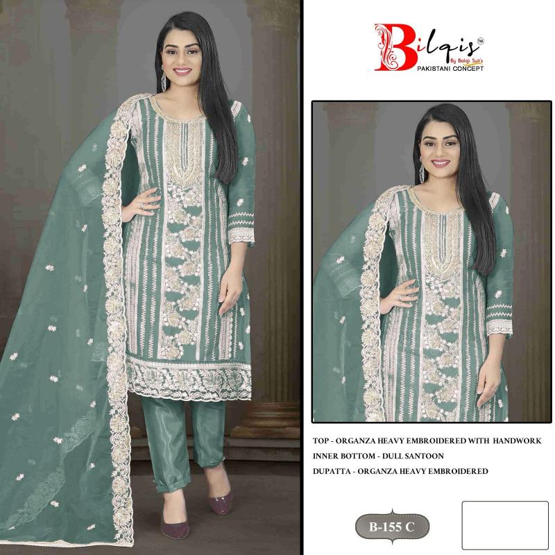 Bilqis B 155 catalog Organza pakistani pathani suit photos
