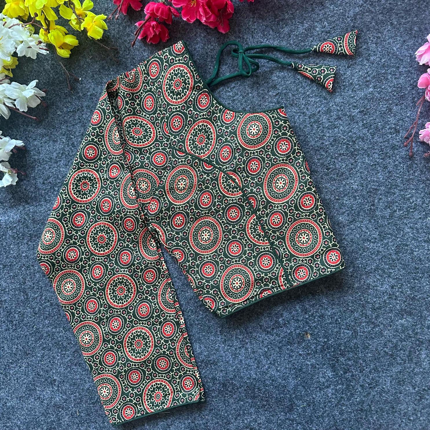 Blousewala Cotton AjrakhPrint V Neck Blouse Vol 3 blouse piece wholesale in bangalore