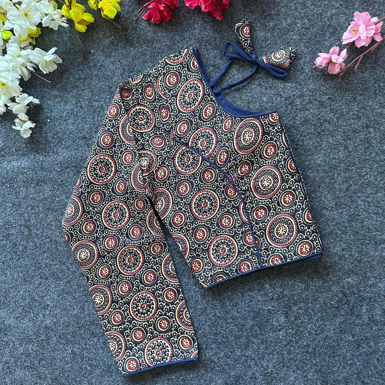 Blousewala Cotton AjrakhPrint V Neck Blouse Vol 3 blouse piece wholesale in bangalore