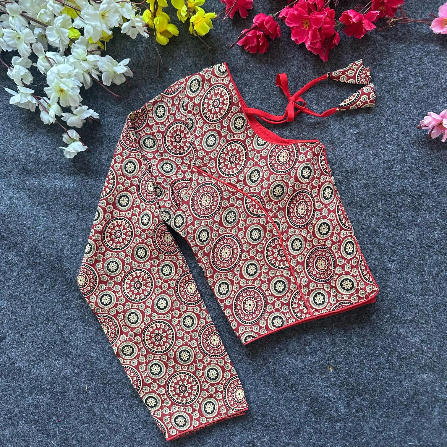 Blousewala Cotton AjrakhPrint V Neck Blouse Vol 3 blouse piece wholesale in bangalore