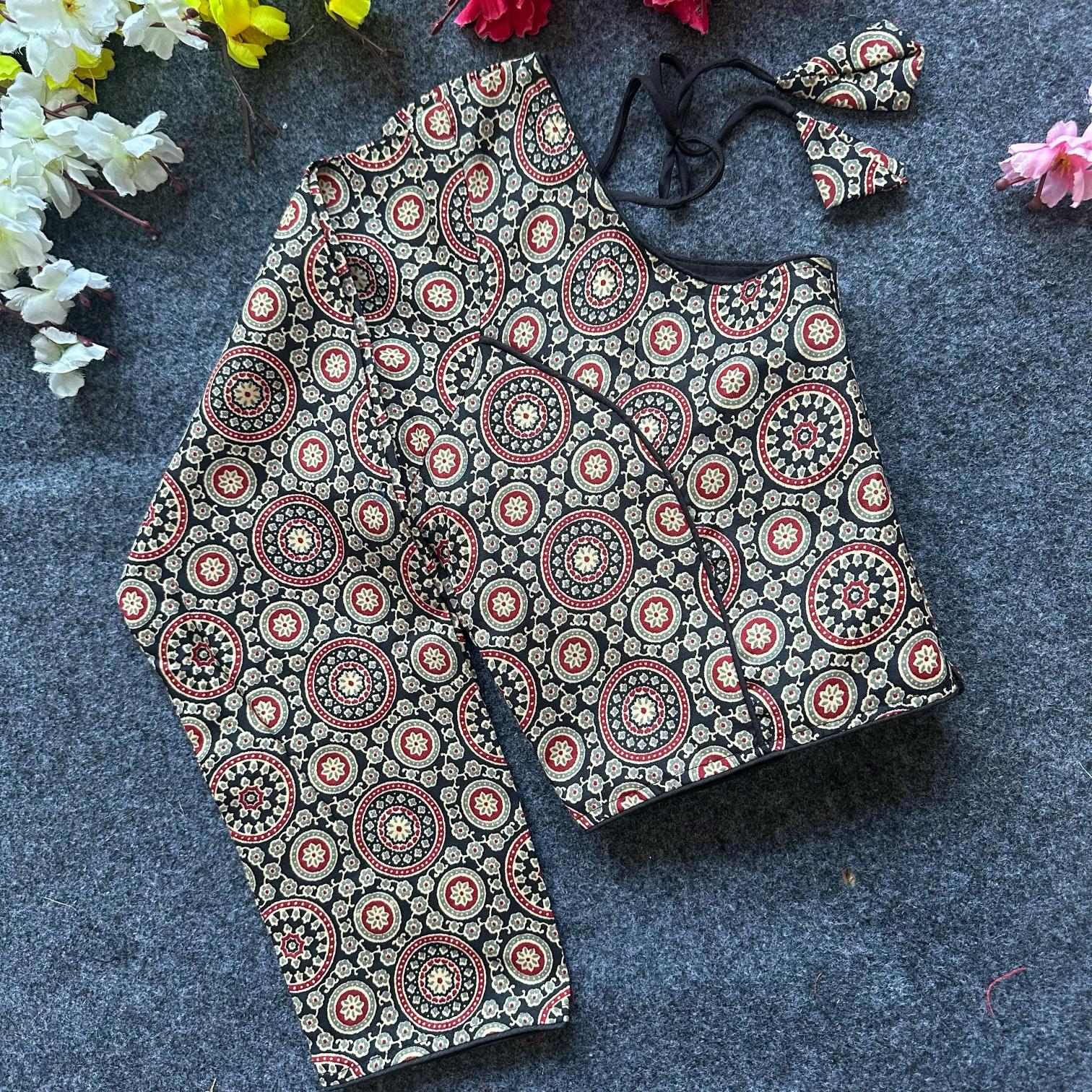 Blousewala Cotton AjrakhPrint V Neck Blouse Vol 3 blouse piece wholesale in bangalore