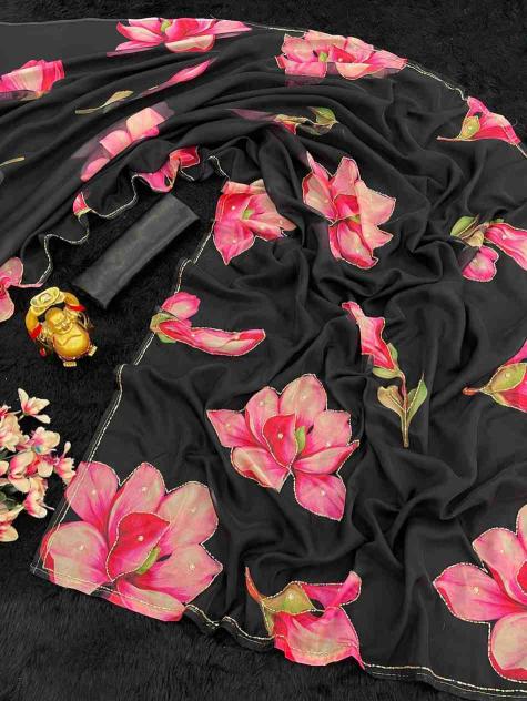 Dazira Kc 854 Catalog Beautiful Flower Printed Organza Silk fab india pink saree