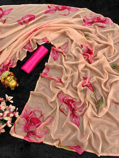Dazira Kc 854 Catalog Beautiful Flower Printed Organza Silk fab india pink saree