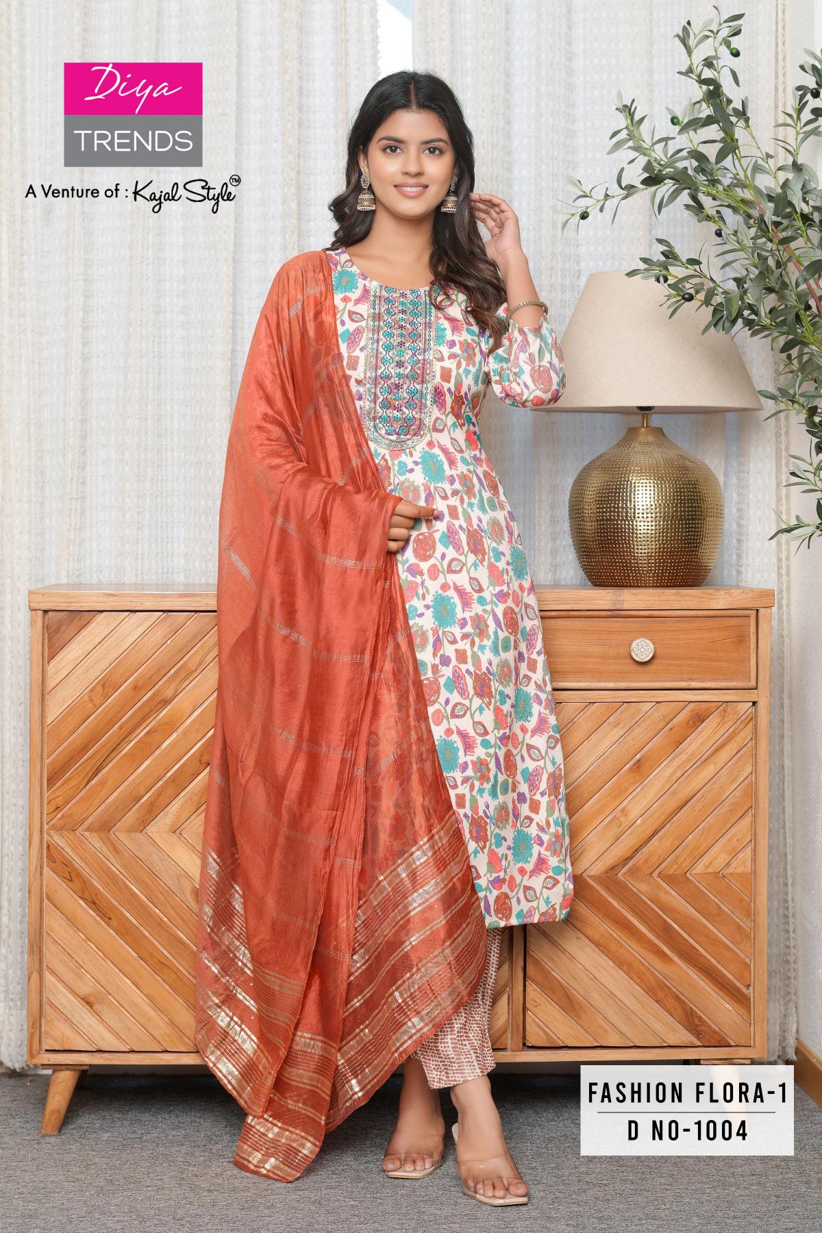 Diya Trends Fashion Flora Vol 1 Catalog peach brand catalogue kurtis manufacturer