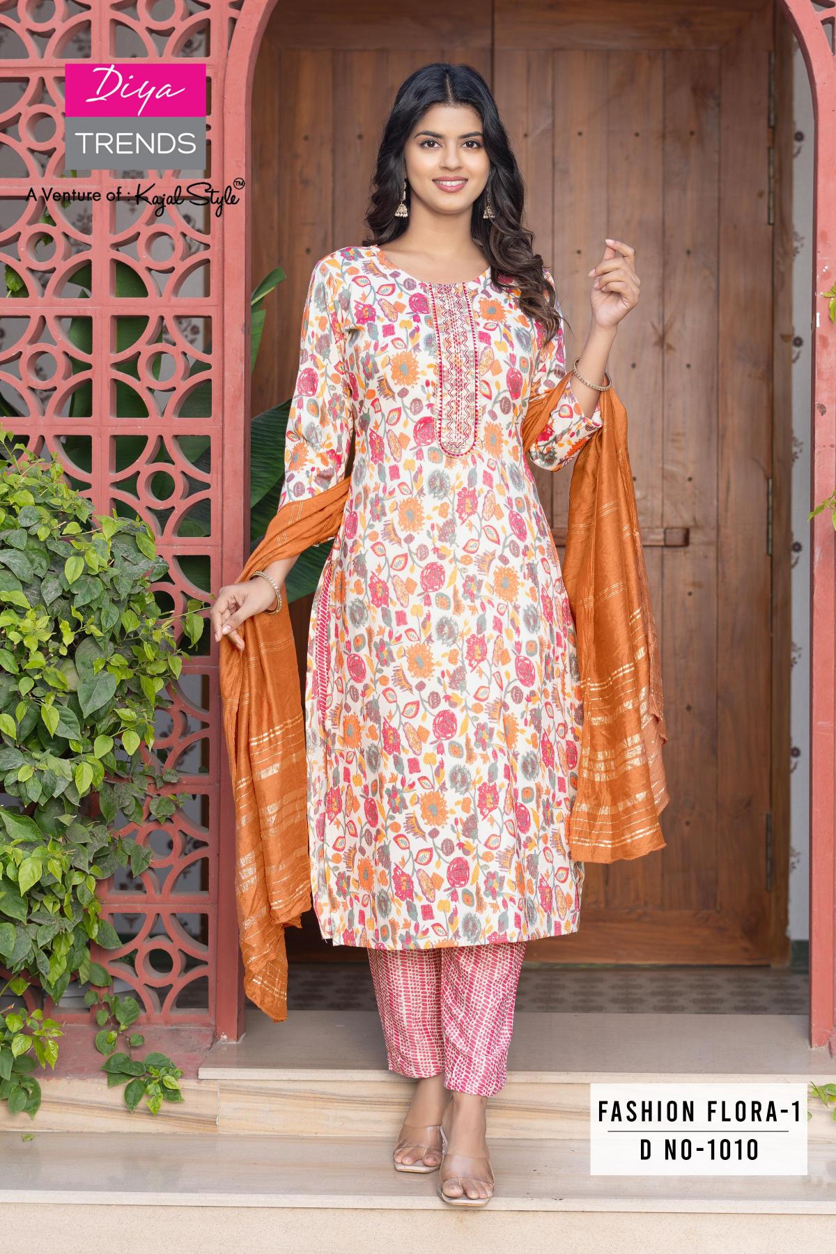 Diya Trends Fashion Flora Vol 1 Catalog peach brand catalogue kurtis manufacturer