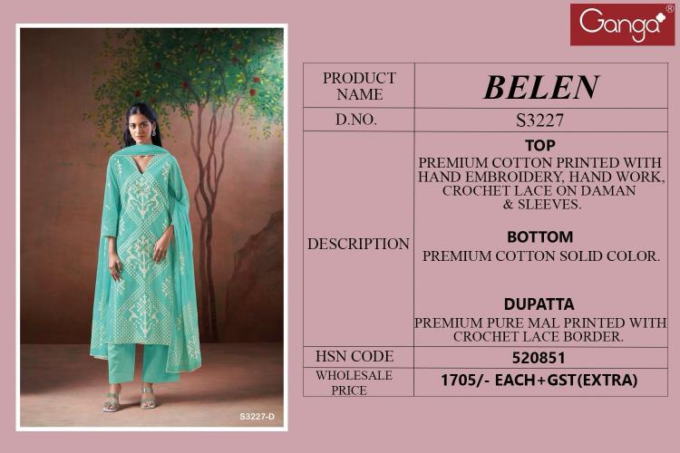 Ganga Belen 3227 catalog cotton printed salwar kameez designs