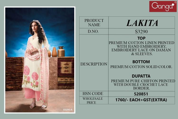 Ganga Lakita 3290 catalog pakistani cotton suits online india