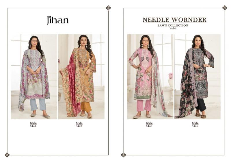 Jihan Needle Wonder Vol 4 catalog Chiffon Dupatta wholesale pakistani suites