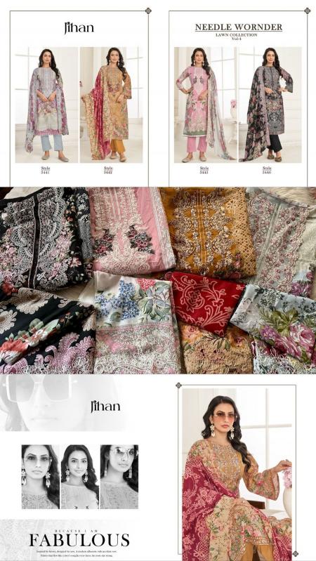 Jihan Needle Wonder Vol 4 catalog Chiffon Dupatta wholesale pakistani suites