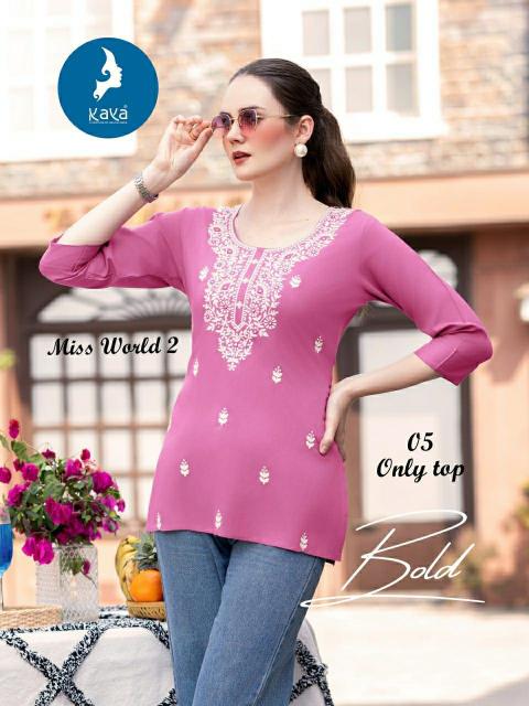 Kaya Miss World 2 catalog Rayon Western Short Top kurti