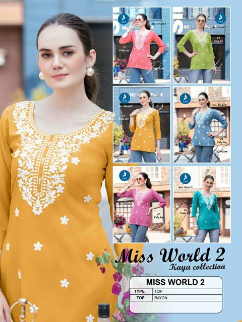 Kaya Miss World 2 catalog Rayon Western Short Top kurti
