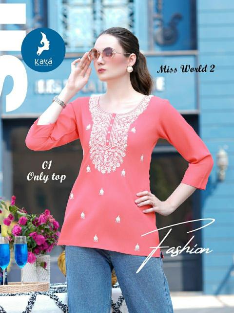 Kaya Miss World 2 catalog Rayon Western Short Top kurti
