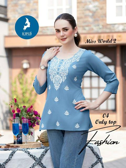 Kaya Miss World 2 catalog Rayon Western Short Top kurti