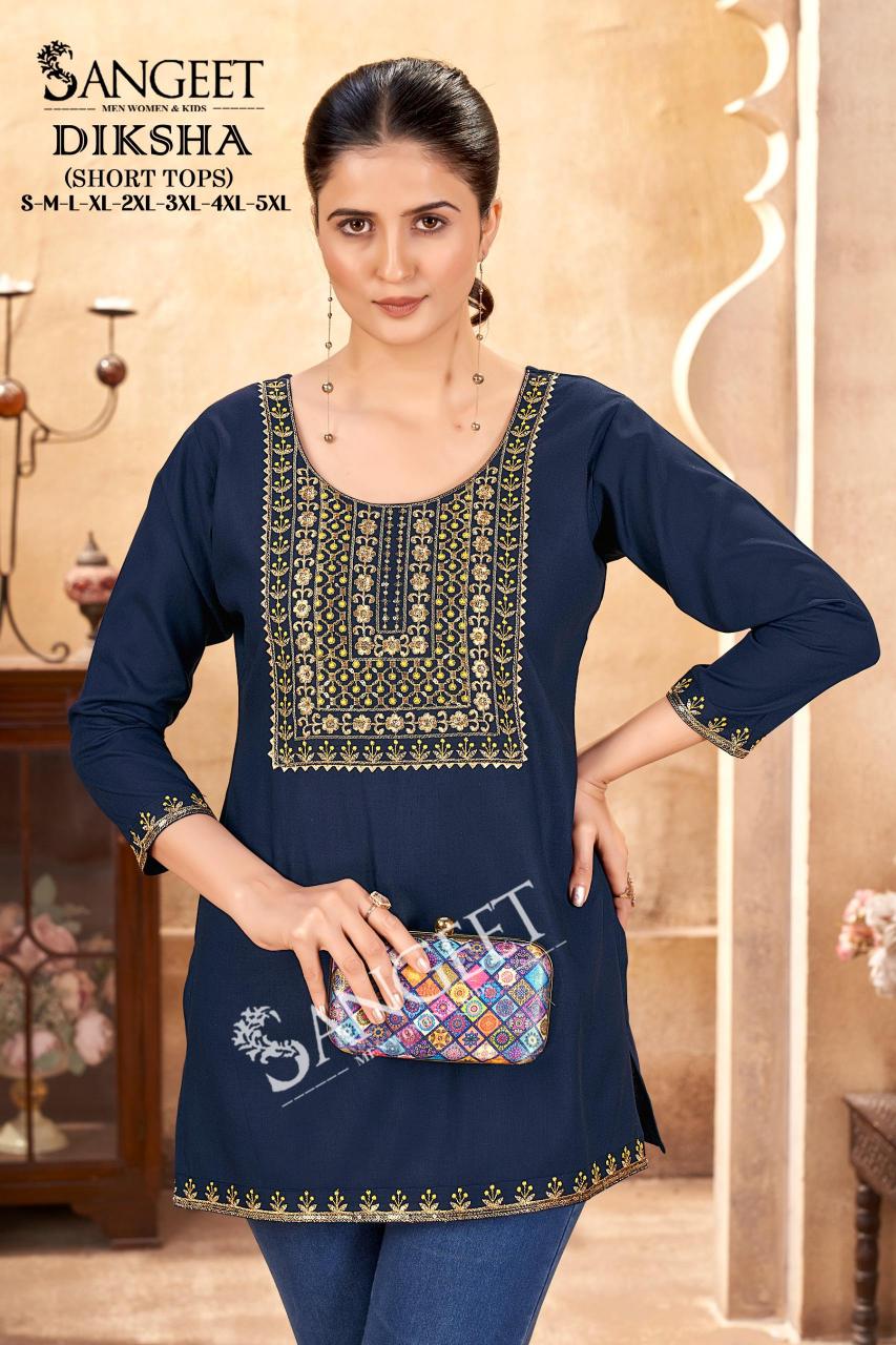 Sangeet Diksha Catalog Rayon Multi Embroidered Short kurtis wholesaler in jaipur