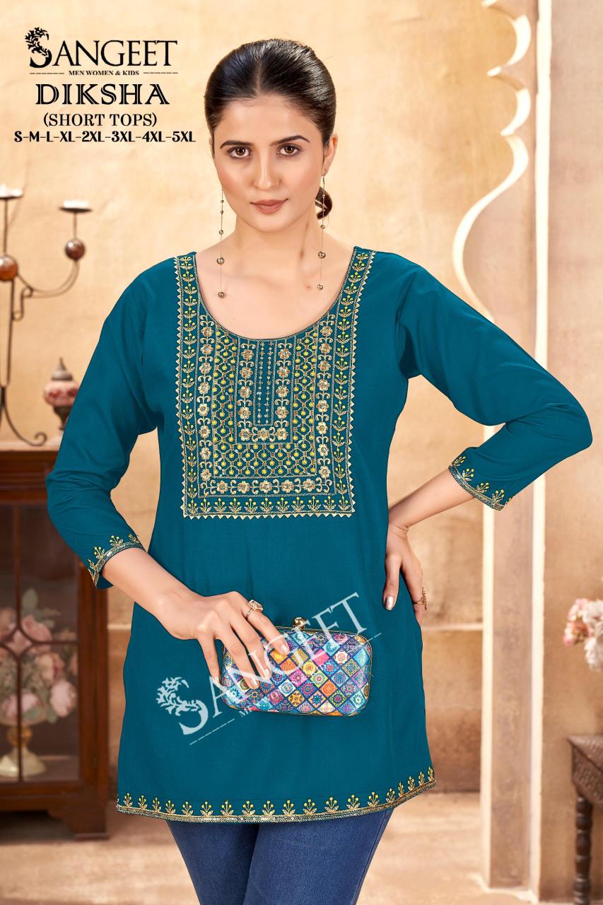 Sangeet Diksha Catalog Rayon Multi Embroidered Short kurtis wholesaler in jaipur