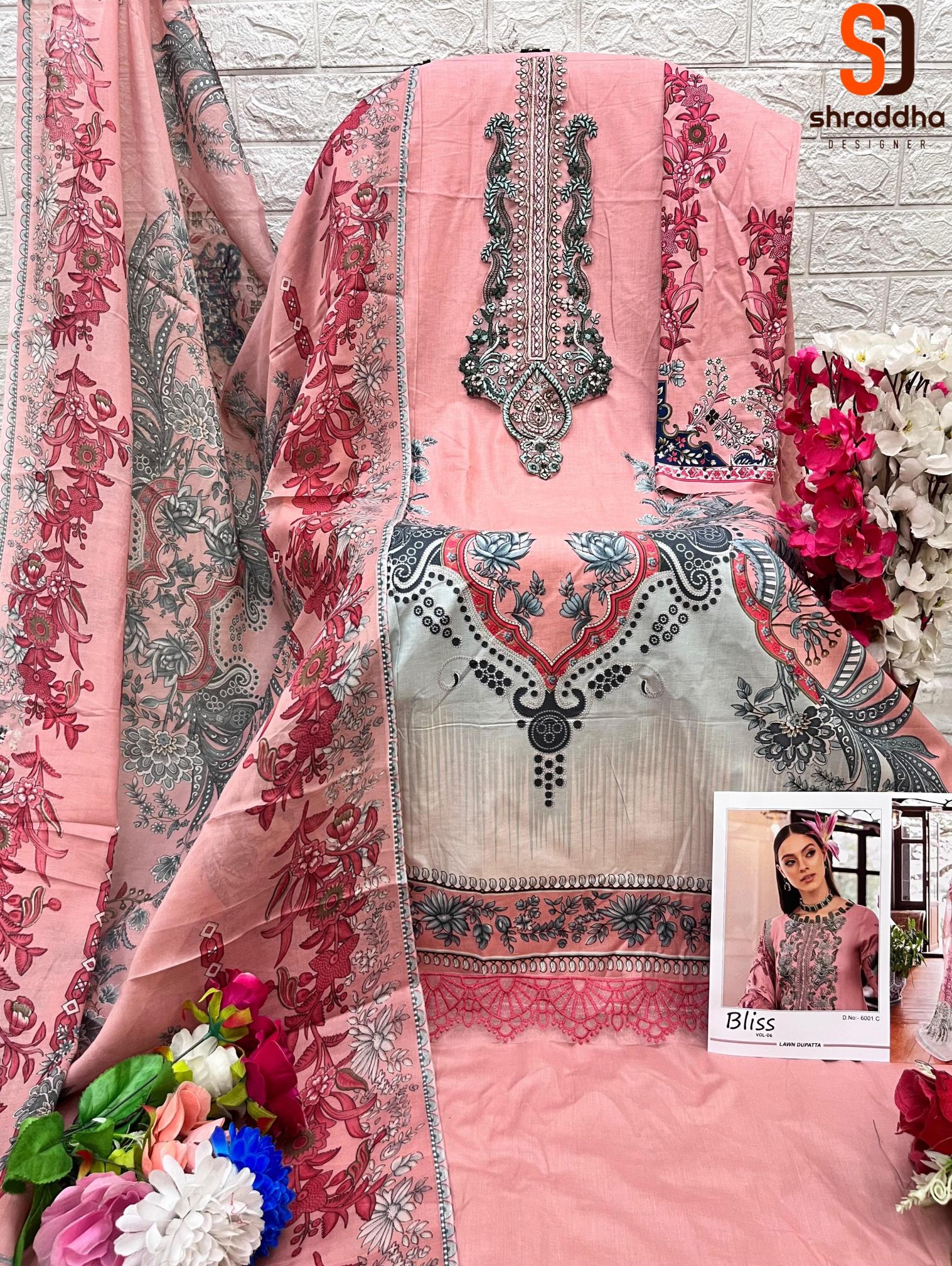 Sharaddha Bliss Vol 6 Catalog Chiffon Dupatta cheap pakistani suits online india