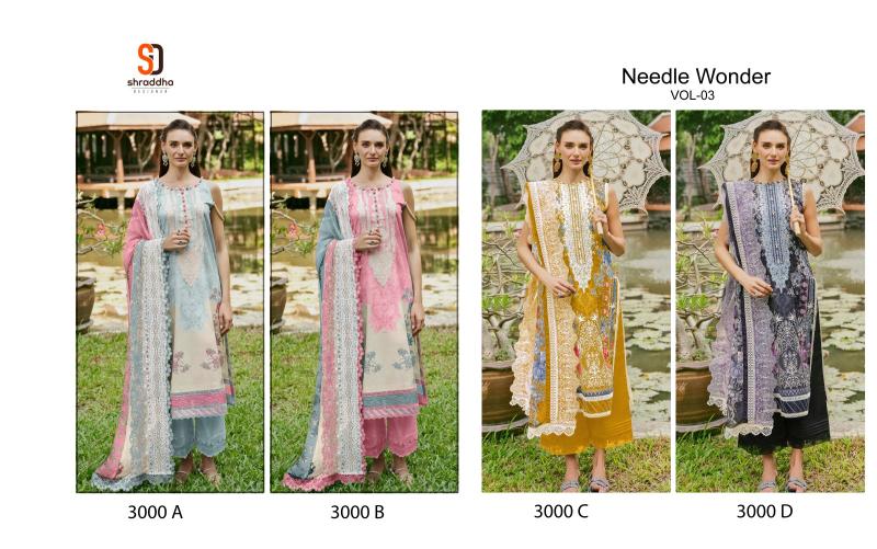 Shraddha Needle Wonder Vol 3 Catalog Chiffon Dupatta indiarush pakistani suits